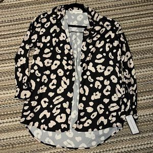 Goodnight Macaroon New Black & White Leopard Satin Button Shirt-size Small NWT